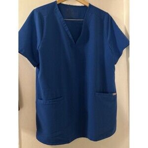 Figs Technical Collection Three-Pocket Scrub Top V Neck Blue Women's Size XL